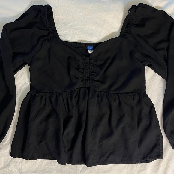 Old Navy Tops - Womens Sz L Smocked Babydoll Top Dark Cottagecore Goth Bishop Sleeve